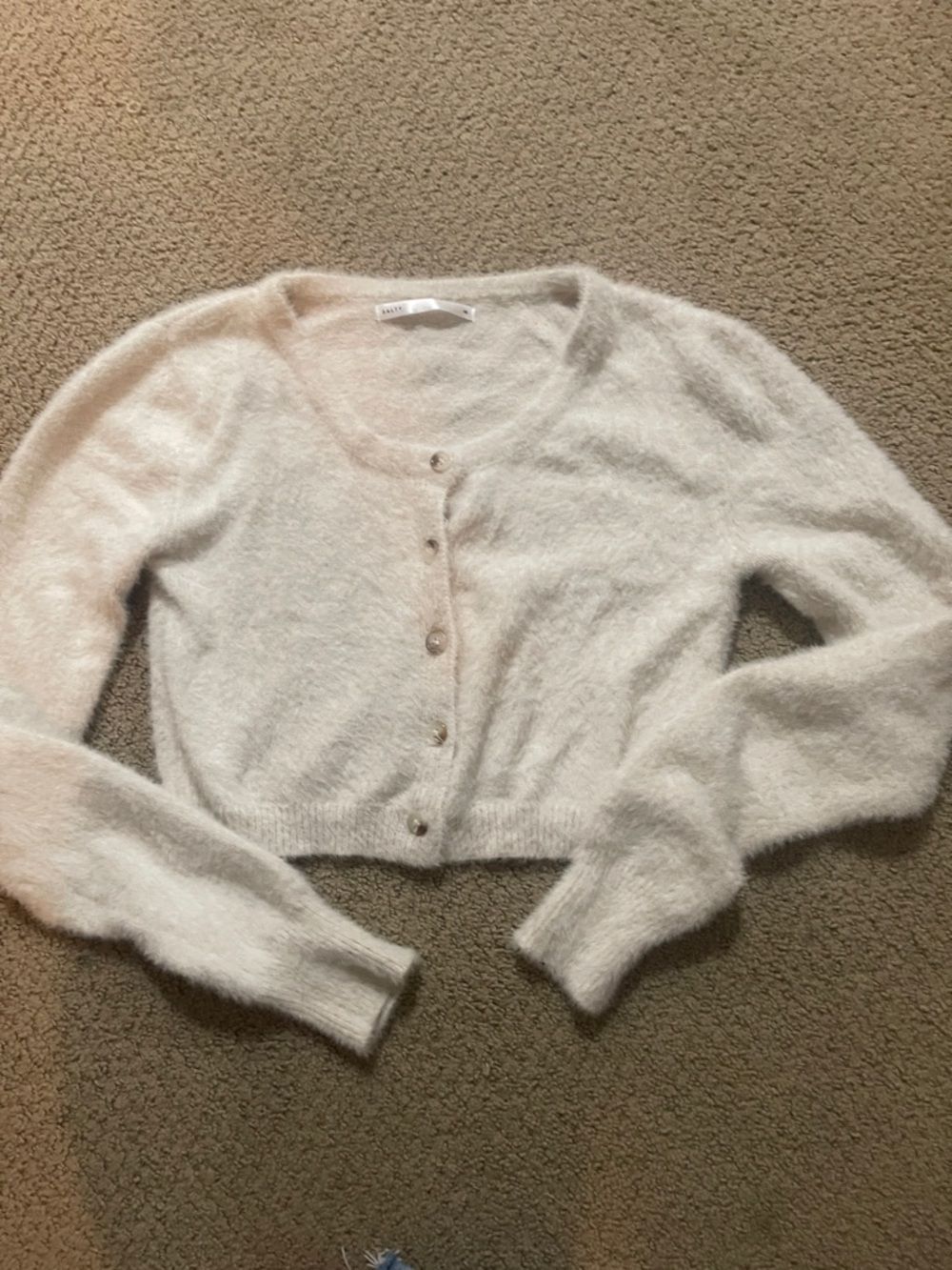 Cropped Cream Fuzzy Button-Front Cardigan